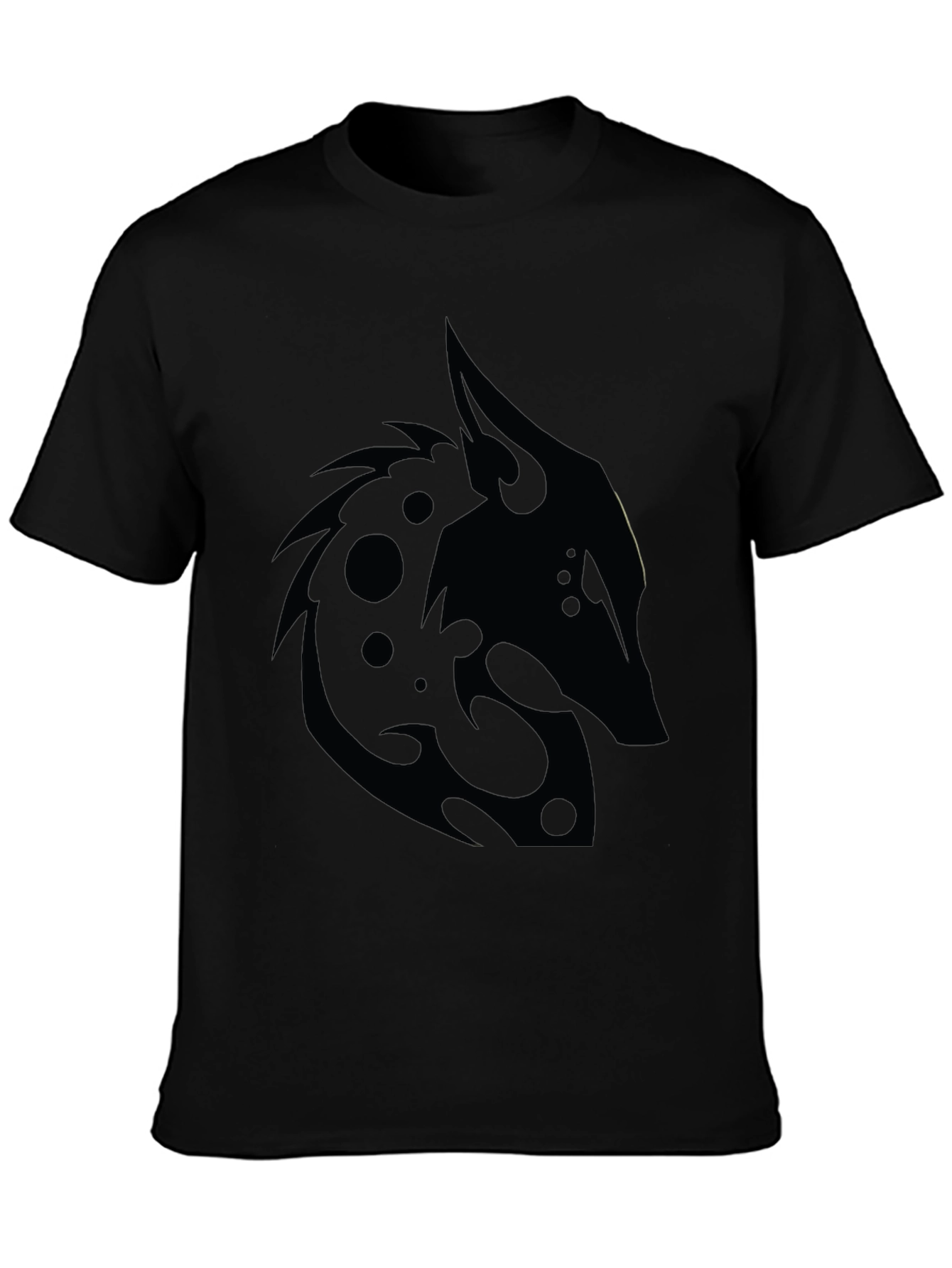 Black T-Shirt with Tribal Wolf Design