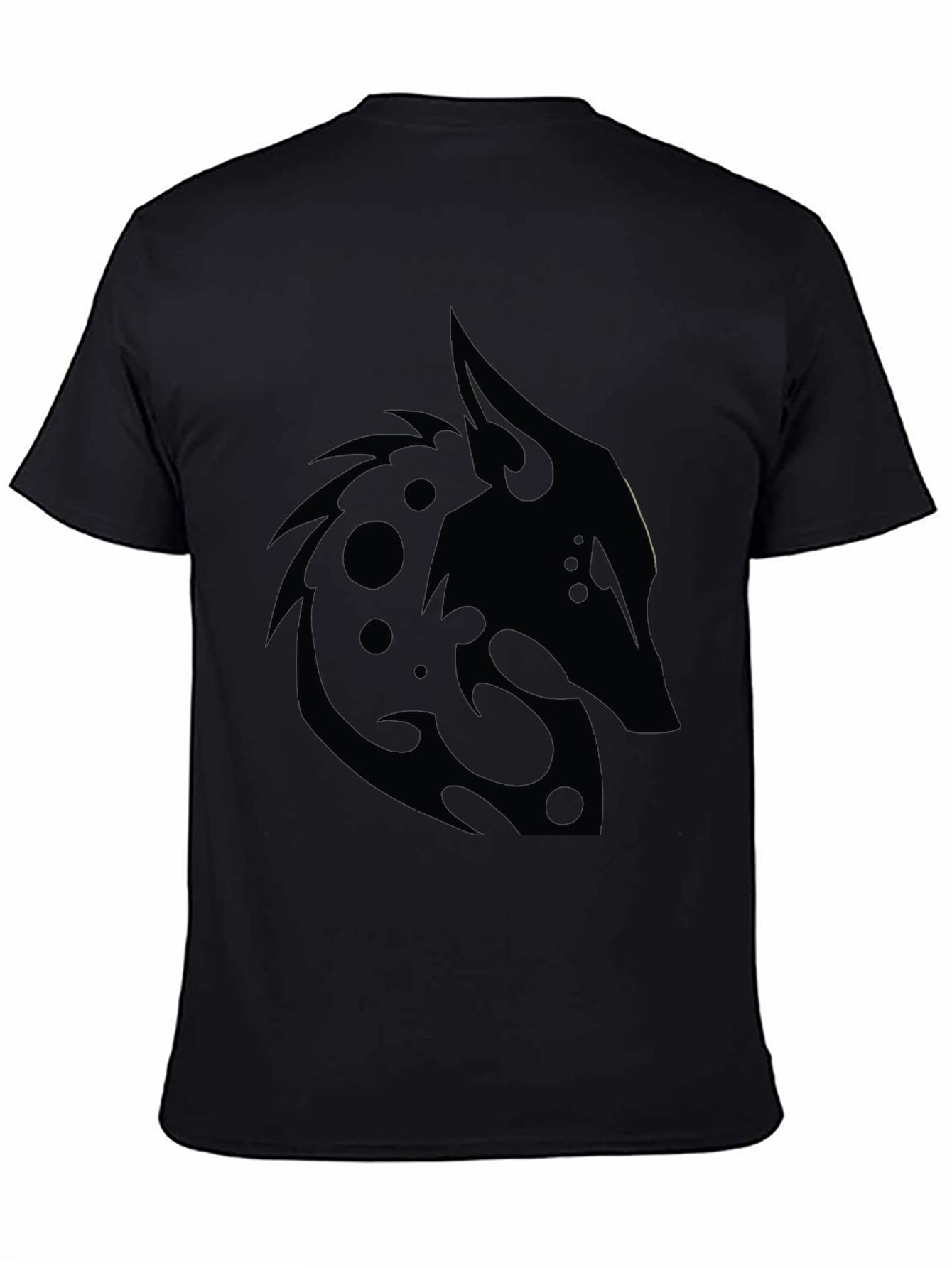 Black T-Shirt with Tribal Wolf Design