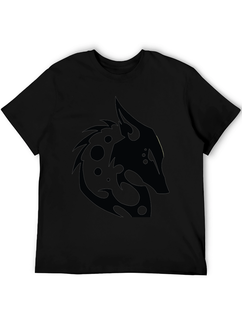Black T-Shirt with Tribal Wolf Design