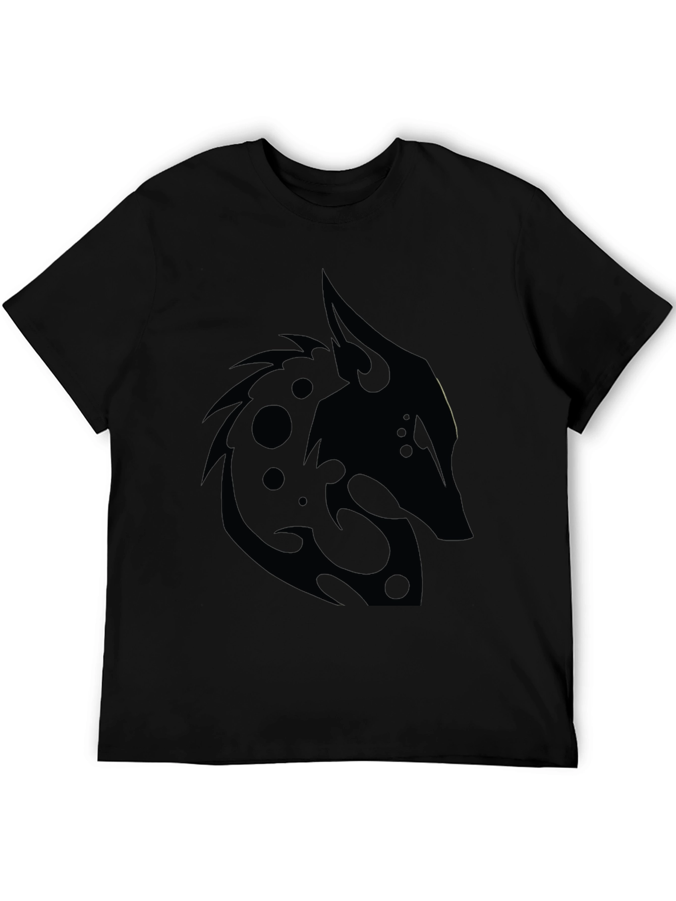 Black T-Shirt with Tribal Wolf Design