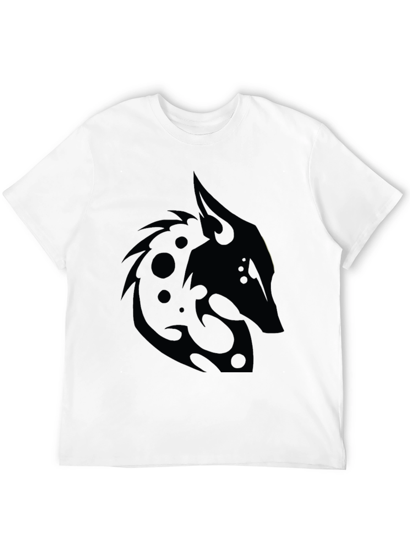 Black T-Shirt with Tribal Wolf Design