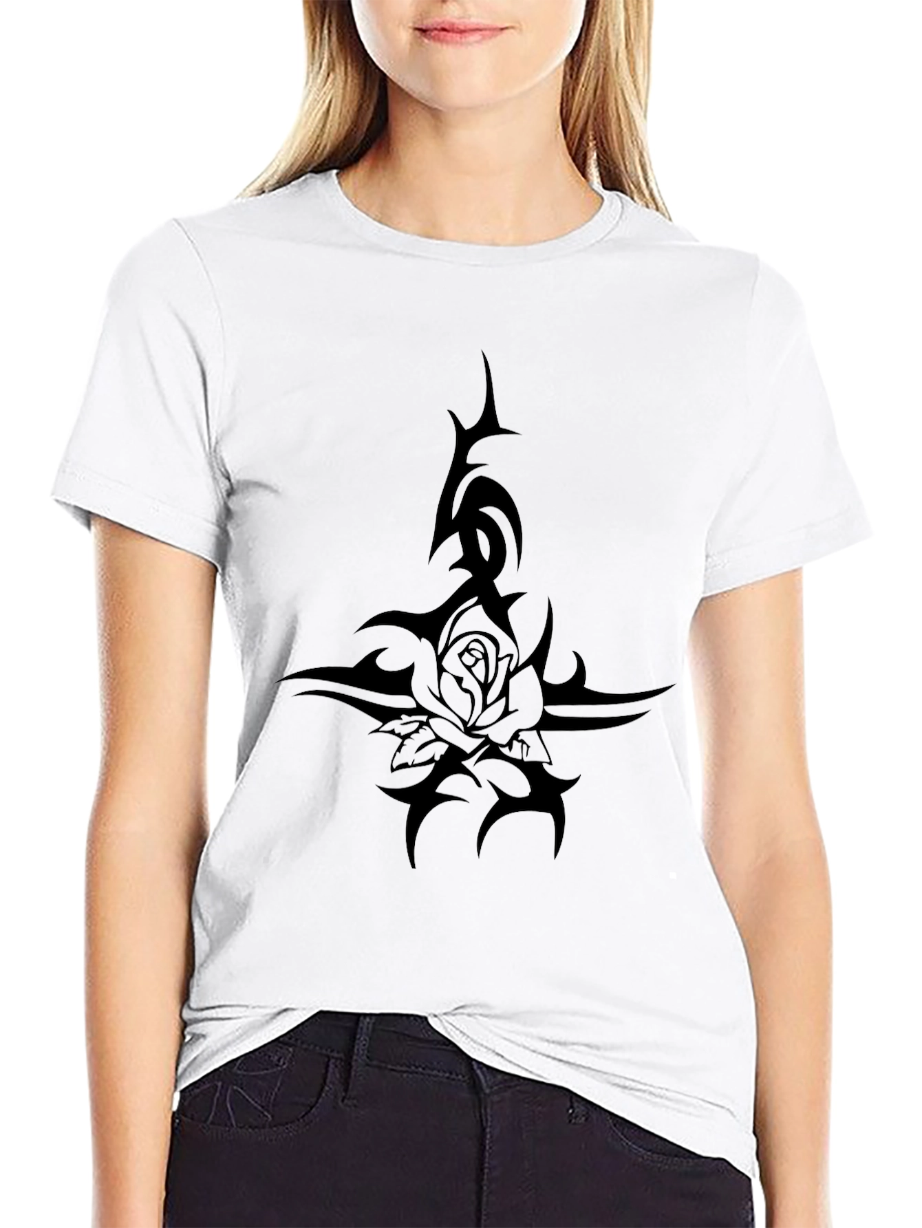 Black Tribal Rose T-Shirt - Edgy Graphic Tee