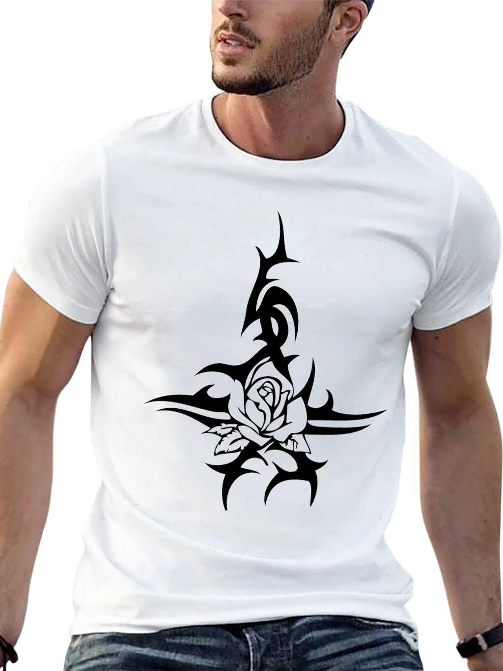 Black Tribal Rose T-Shirt - Edgy Graphic Tee