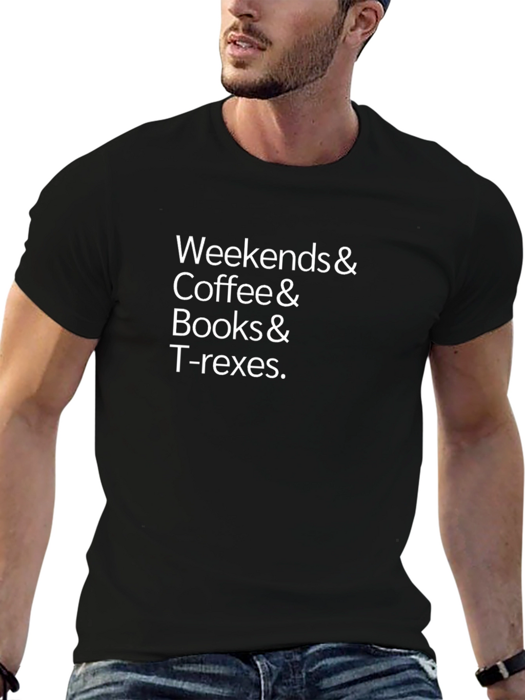 Weekends Coffee Books & T-Rex Graphic T-Shirt