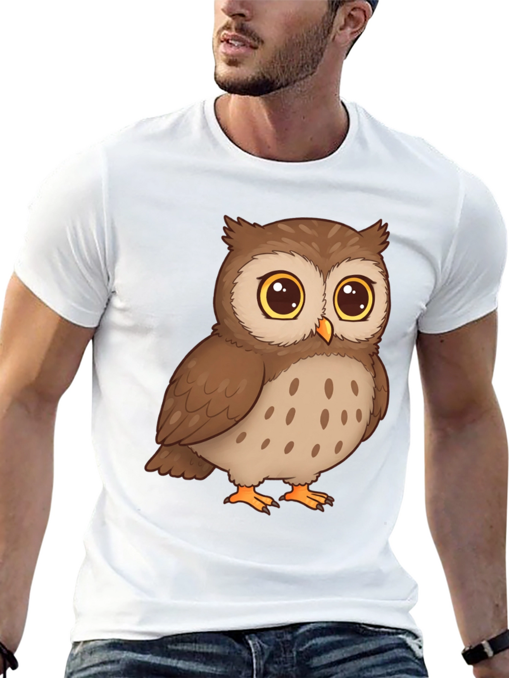 Owl Cartoon Graphic Tee - Black Cotton T-Shirt