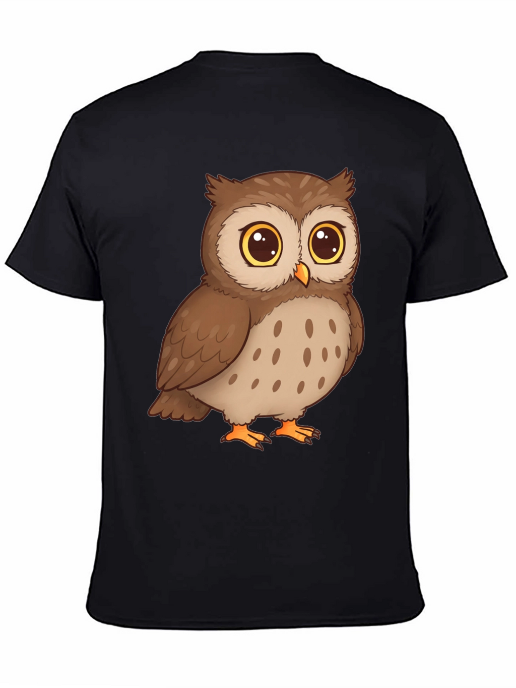 Owl Cartoon Graphic Tee - Black Cotton T-Shirt