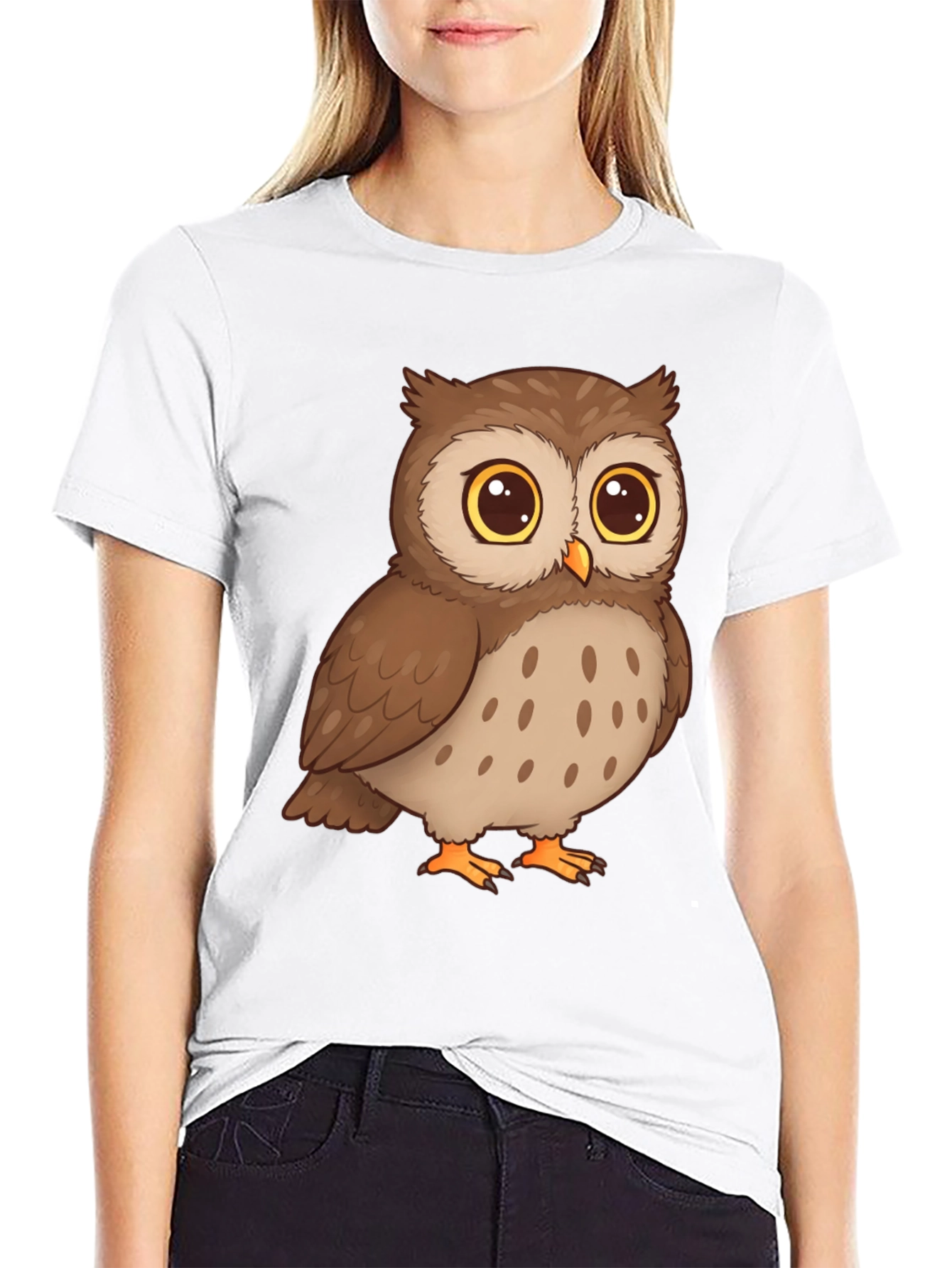 Owl Cartoon Graphic Tee - Black Cotton T-Shirt