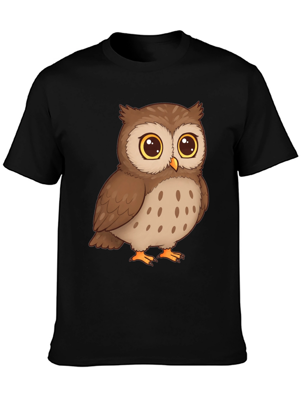 Owl Cartoon Graphic Tee - Black Cotton T-Shirt