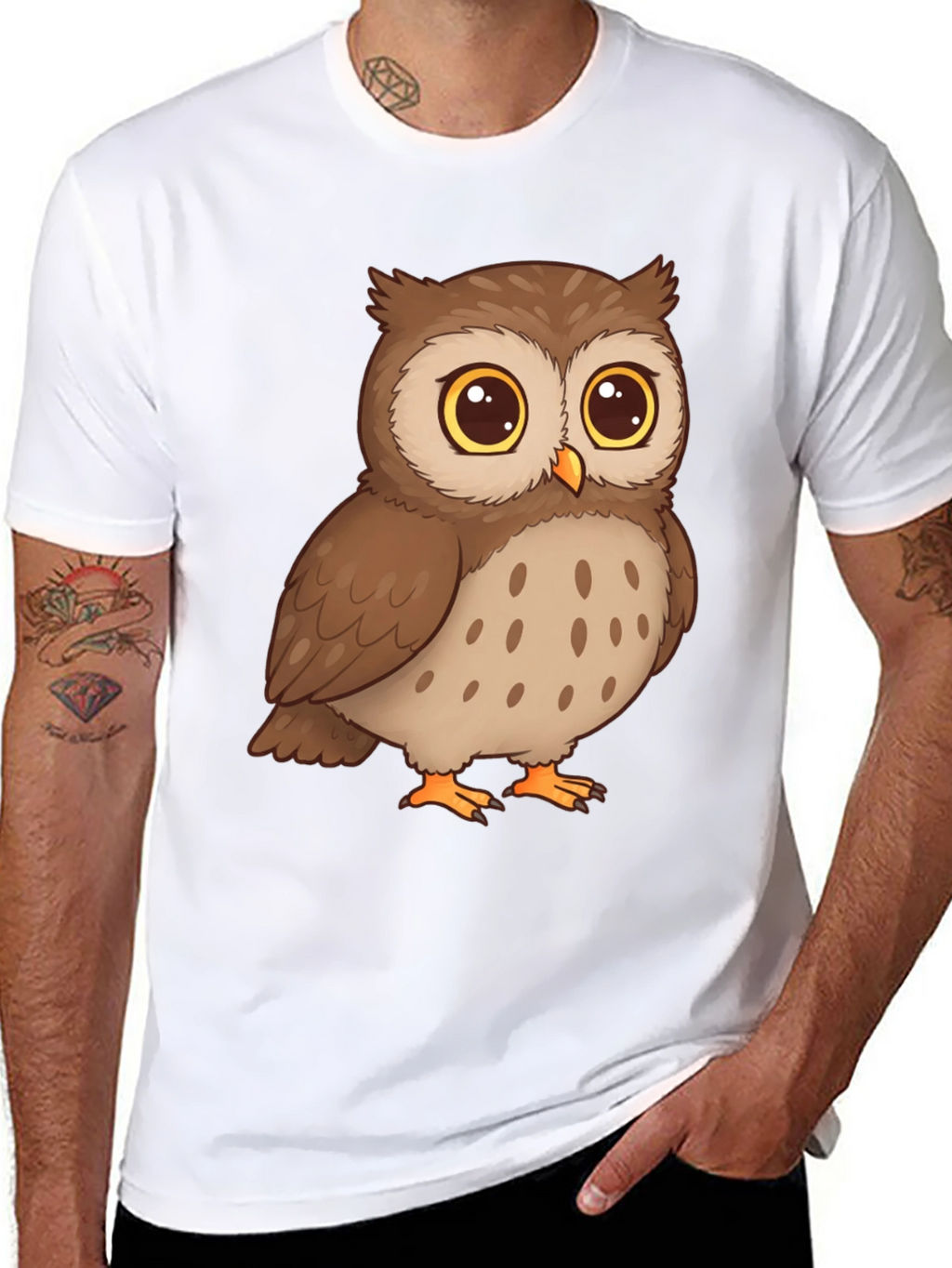 Owl Cartoon Graphic Tee - Black Cotton T-Shirt