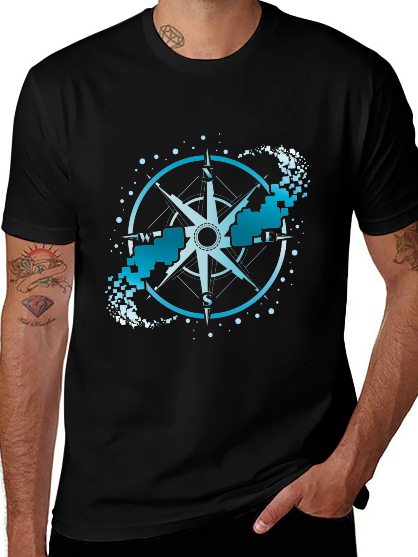 Compass Graphic Tee - Black Crew Neck