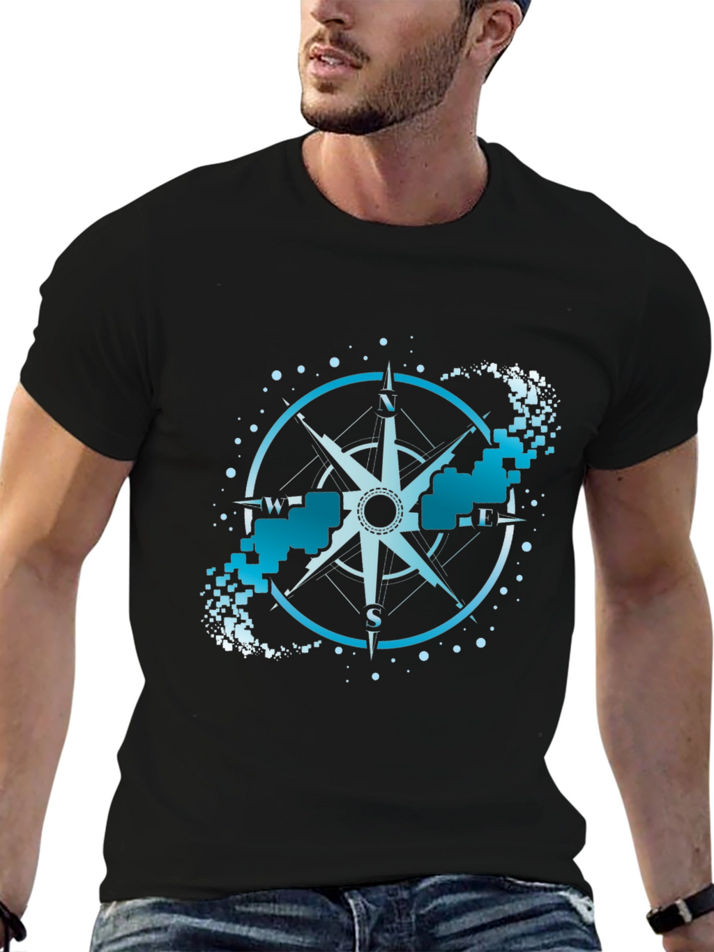 Compass Graphic Tee - Black Crew Neck