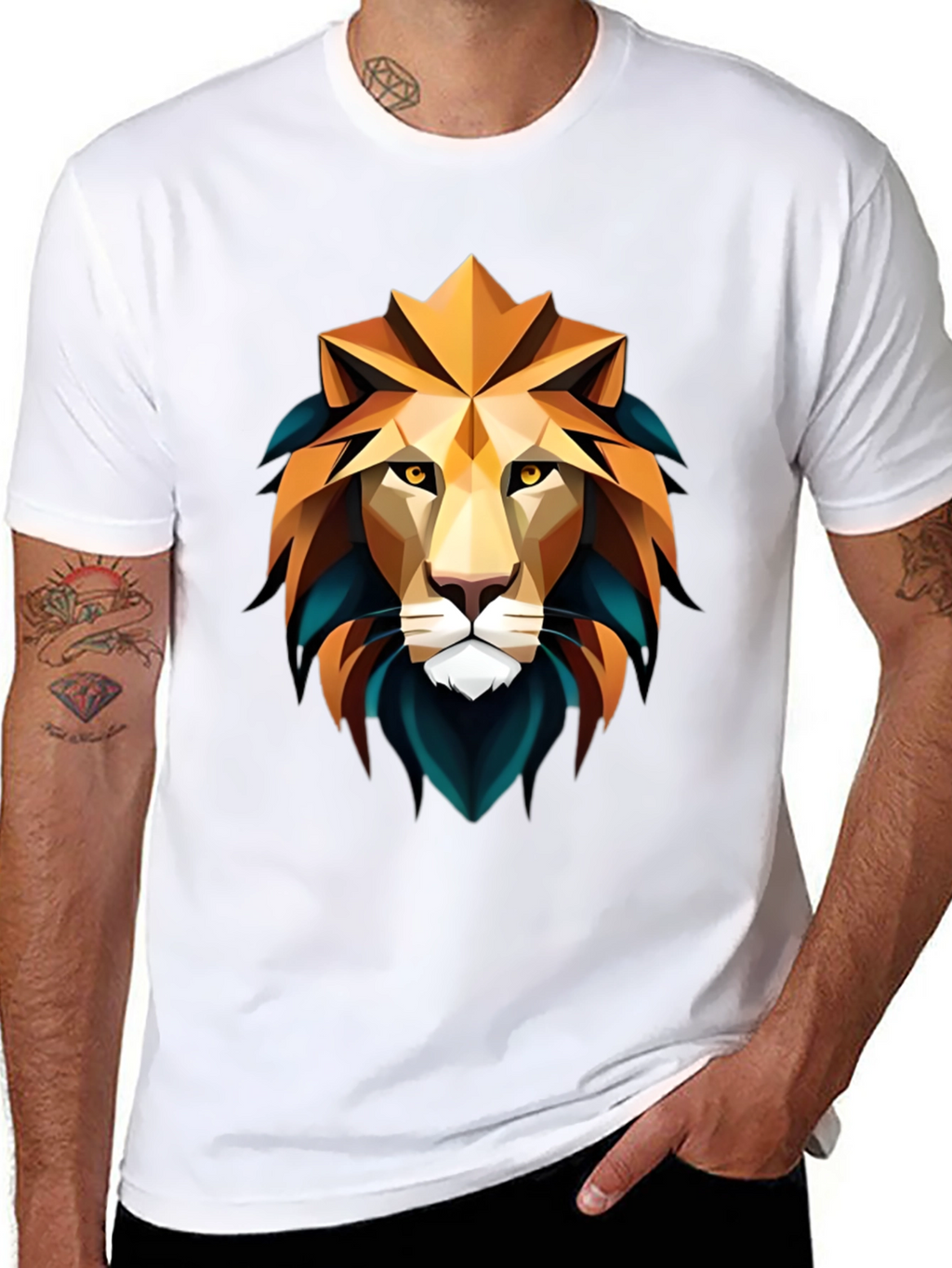 Geometric Lion Graphic Black T-Shirt