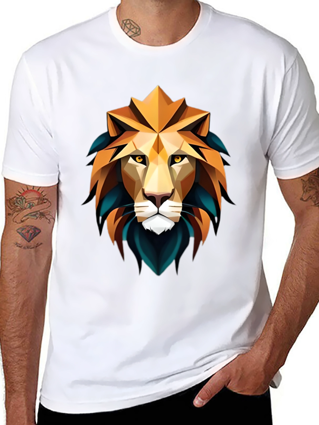 Geometric Lion Graphic Black T-Shirt