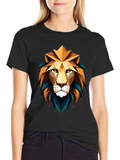 Geometric Lion Graphic Black T-Shirt