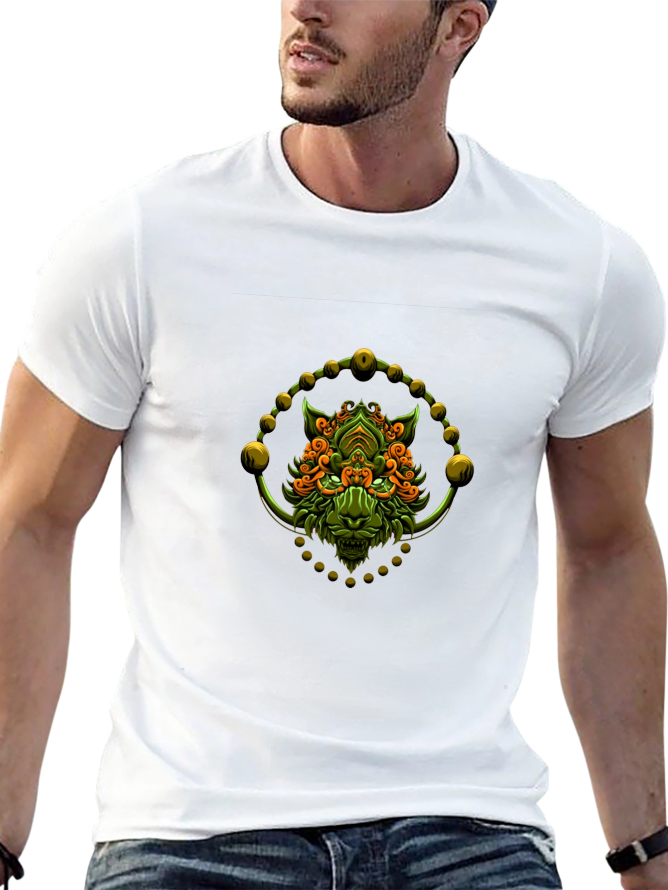 Green Oni Demon Graphic Black T-Shirt