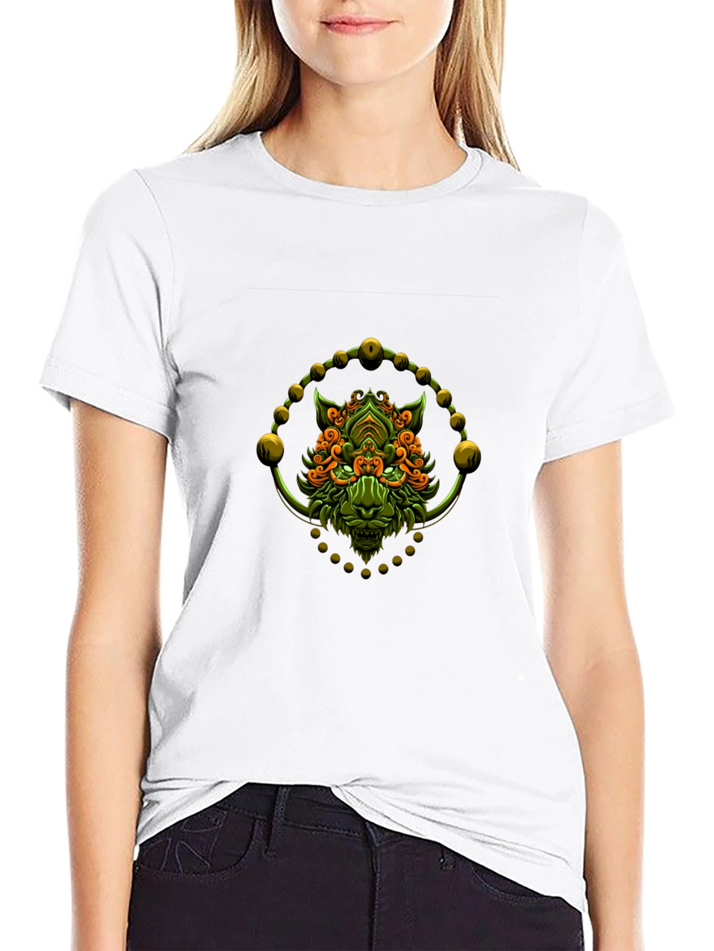 Green Oni Demon Graphic Black T-Shirt
