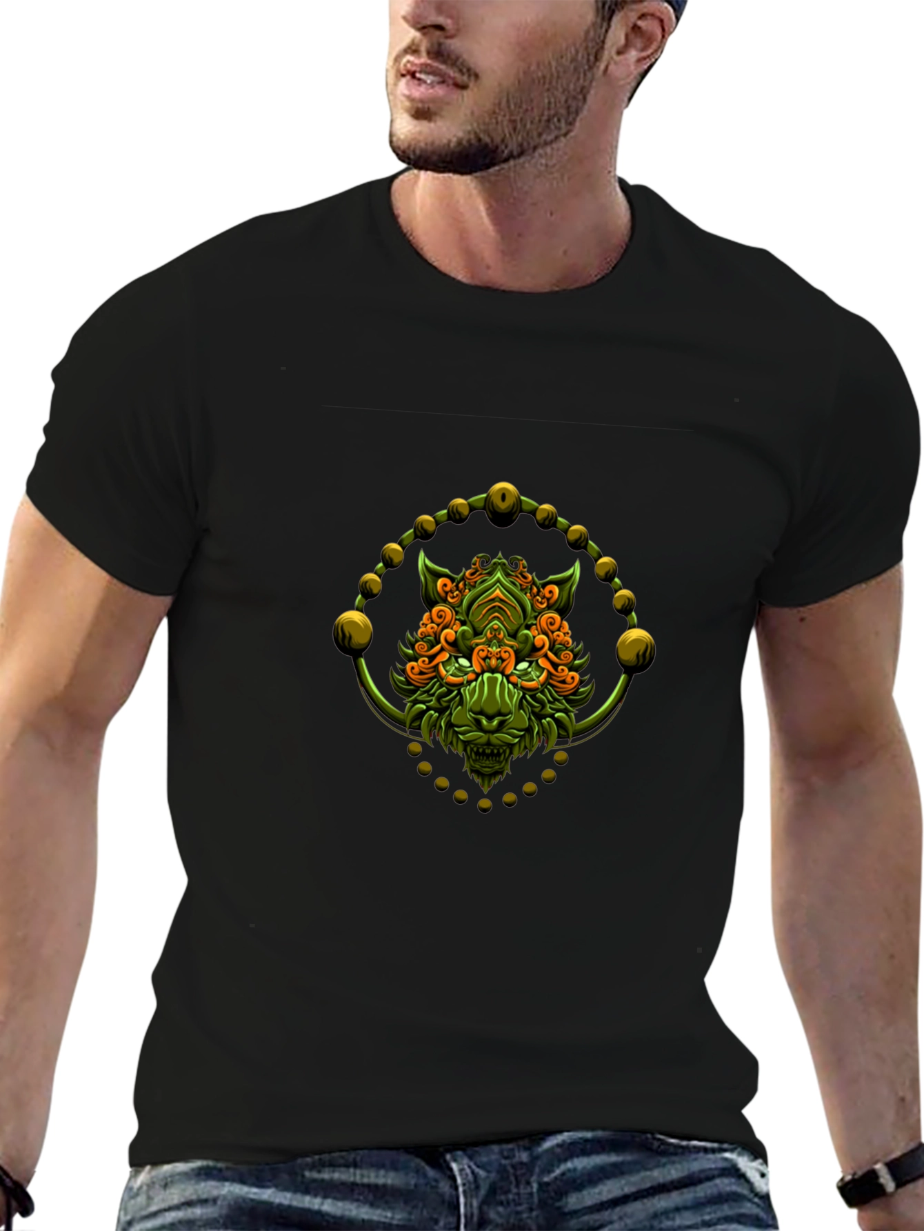 Green Oni Demon Graphic Black T-Shirt