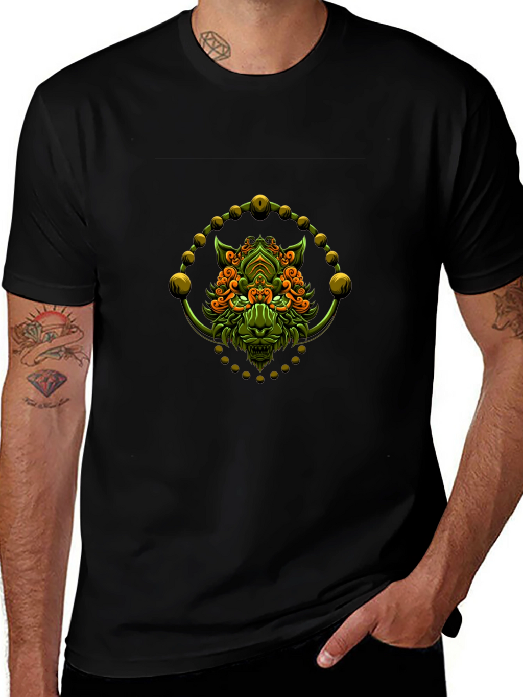 Green Oni Demon Graphic Black T-Shirt