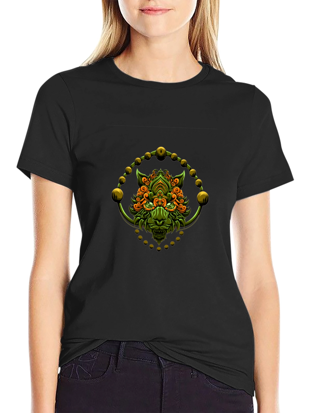 Green Oni Demon Graphic Black T-Shirt