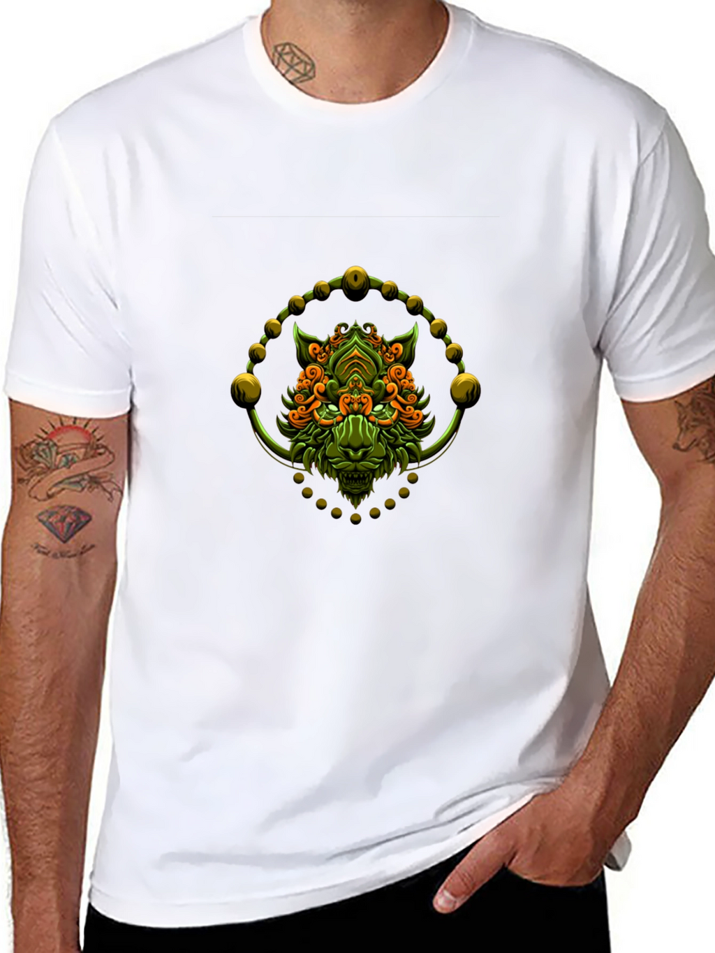 Green Oni Demon Graphic Black T-Shirt