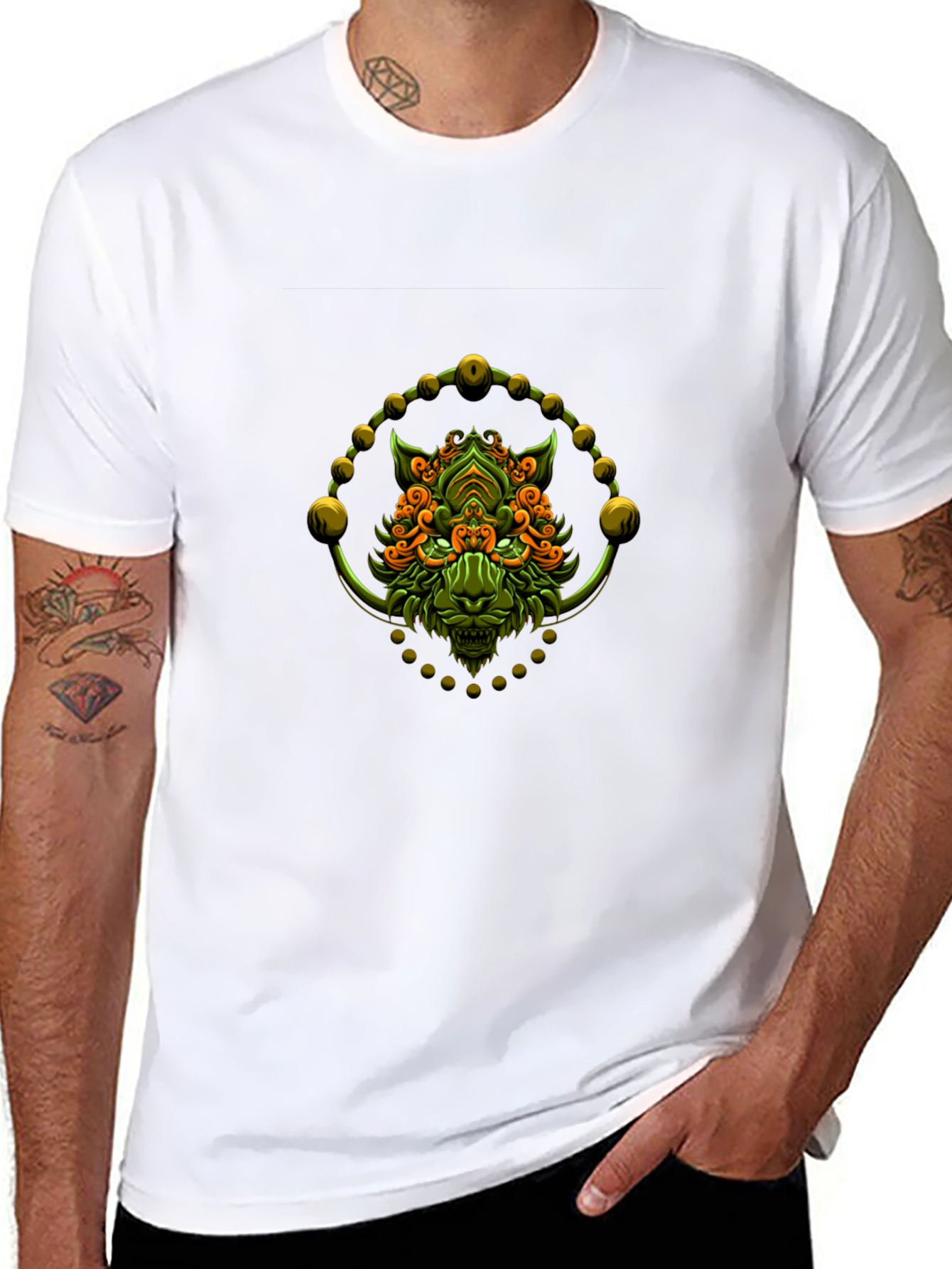 Green Oni Demon Graphic Black T-Shirt