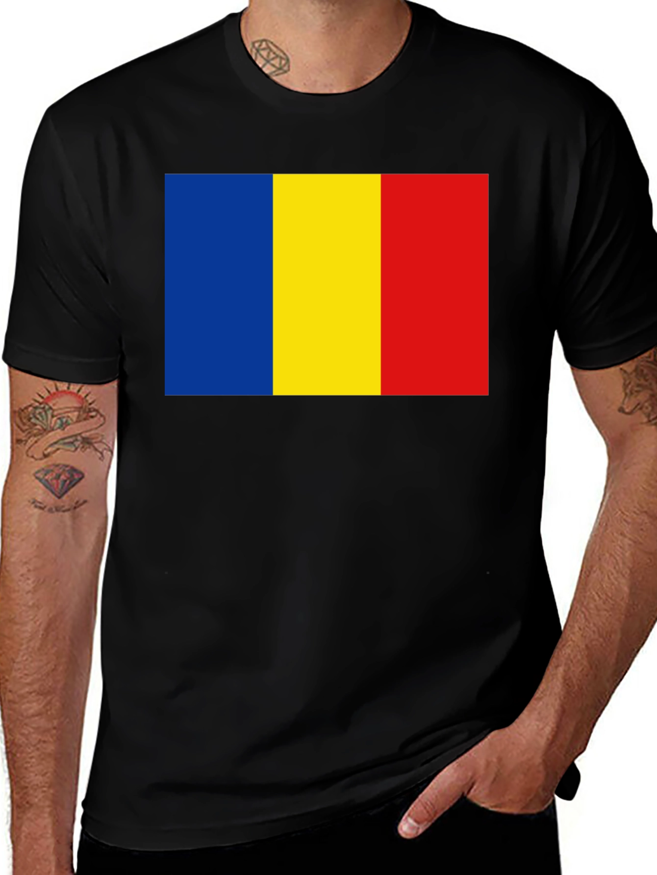 Romania Flag T-Shirt - Black Casual Tee