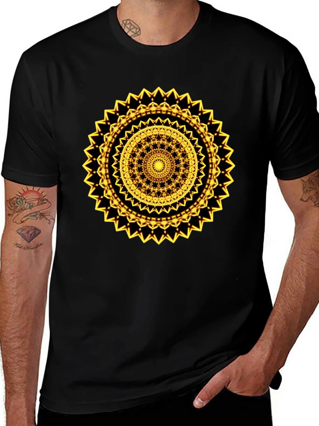 Geometric Mandala Graphic Tee - Black