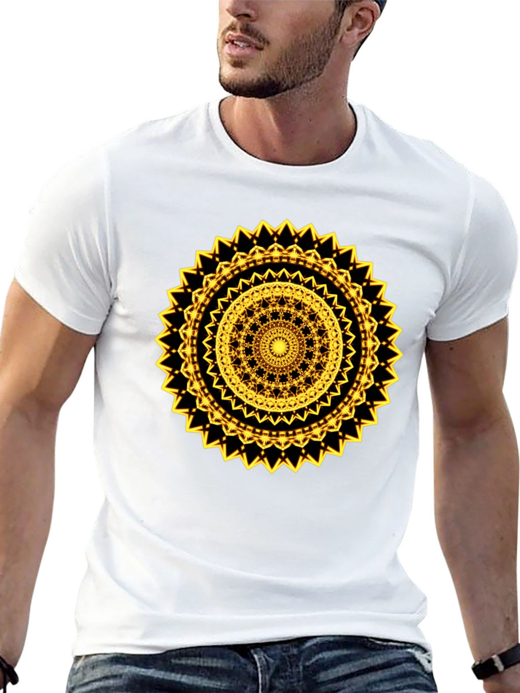 Geometric Mandala Graphic Tee - Black