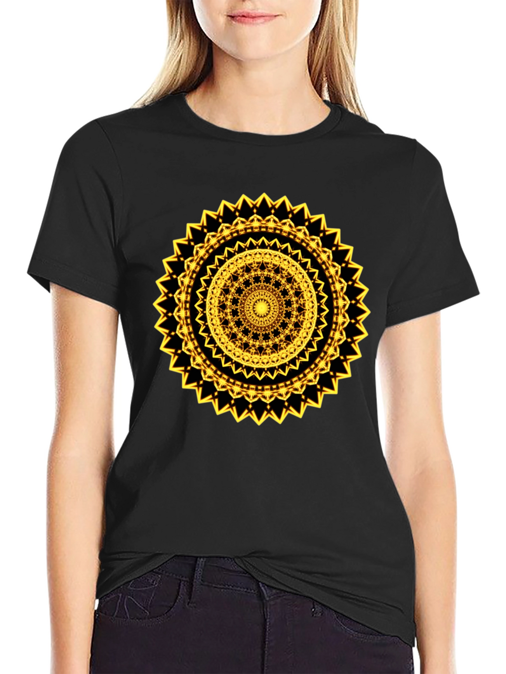 Geometric Mandala Graphic Tee - Black