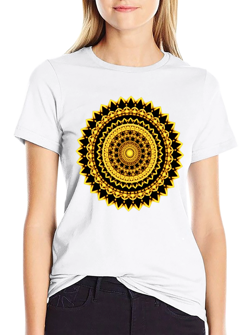 Geometric Mandala Graphic Tee - Black