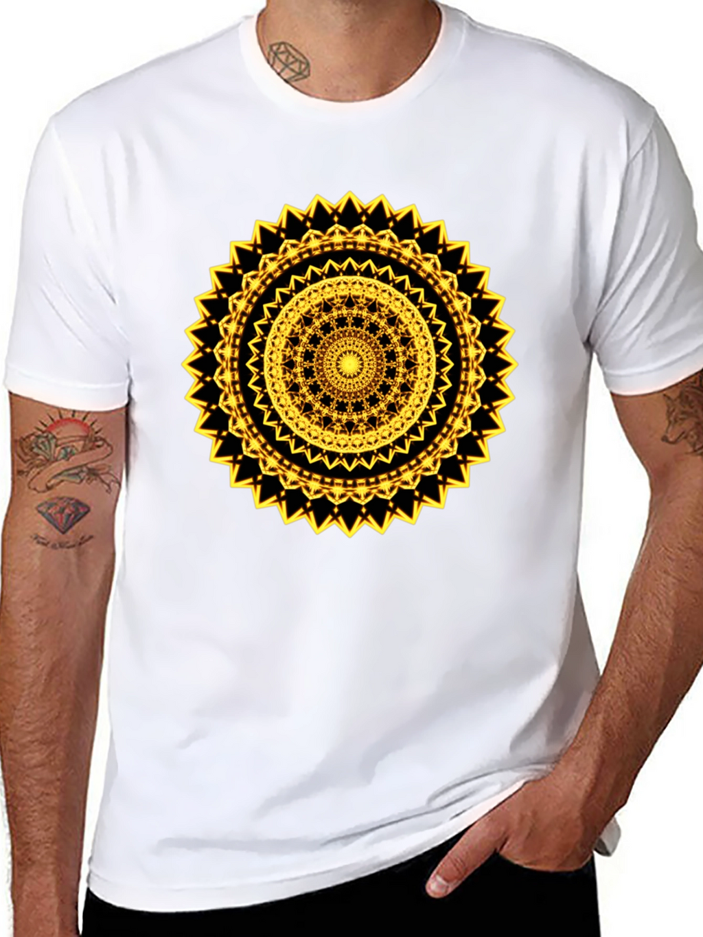 Geometric Mandala Graphic Tee - Black