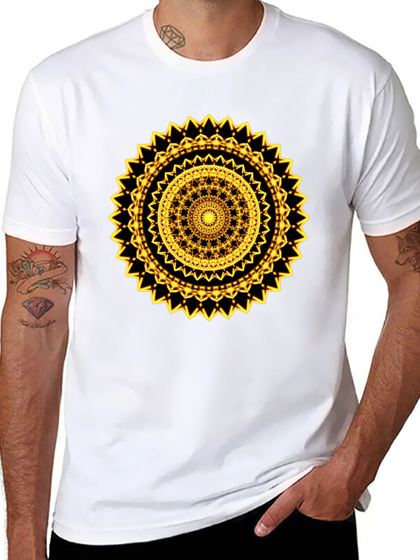 Geometric Mandala Graphic Tee - Black