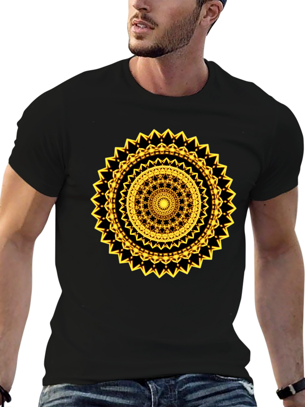 Geometric Mandala Graphic Tee - Black