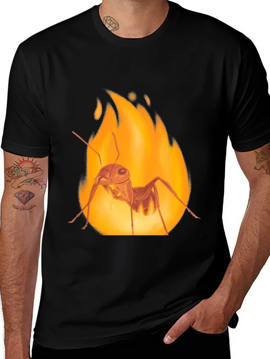 Fiery Ant Graphic Tee - Bold Black Cotton T-Shirt