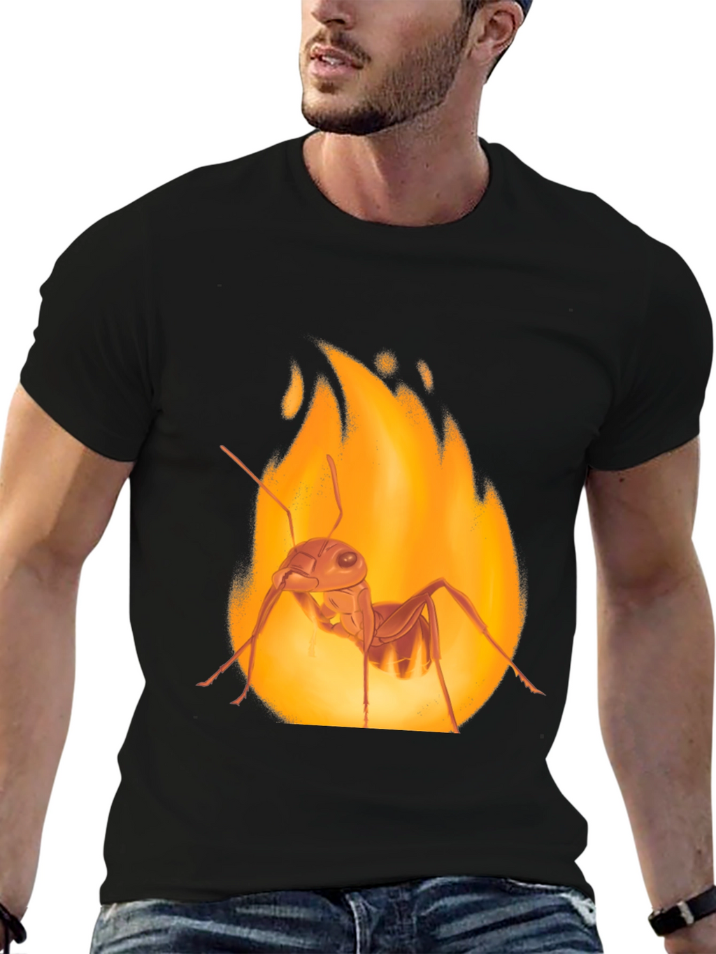 Fiery Ant Graphic Tee - Bold Black Cotton T-Shirt