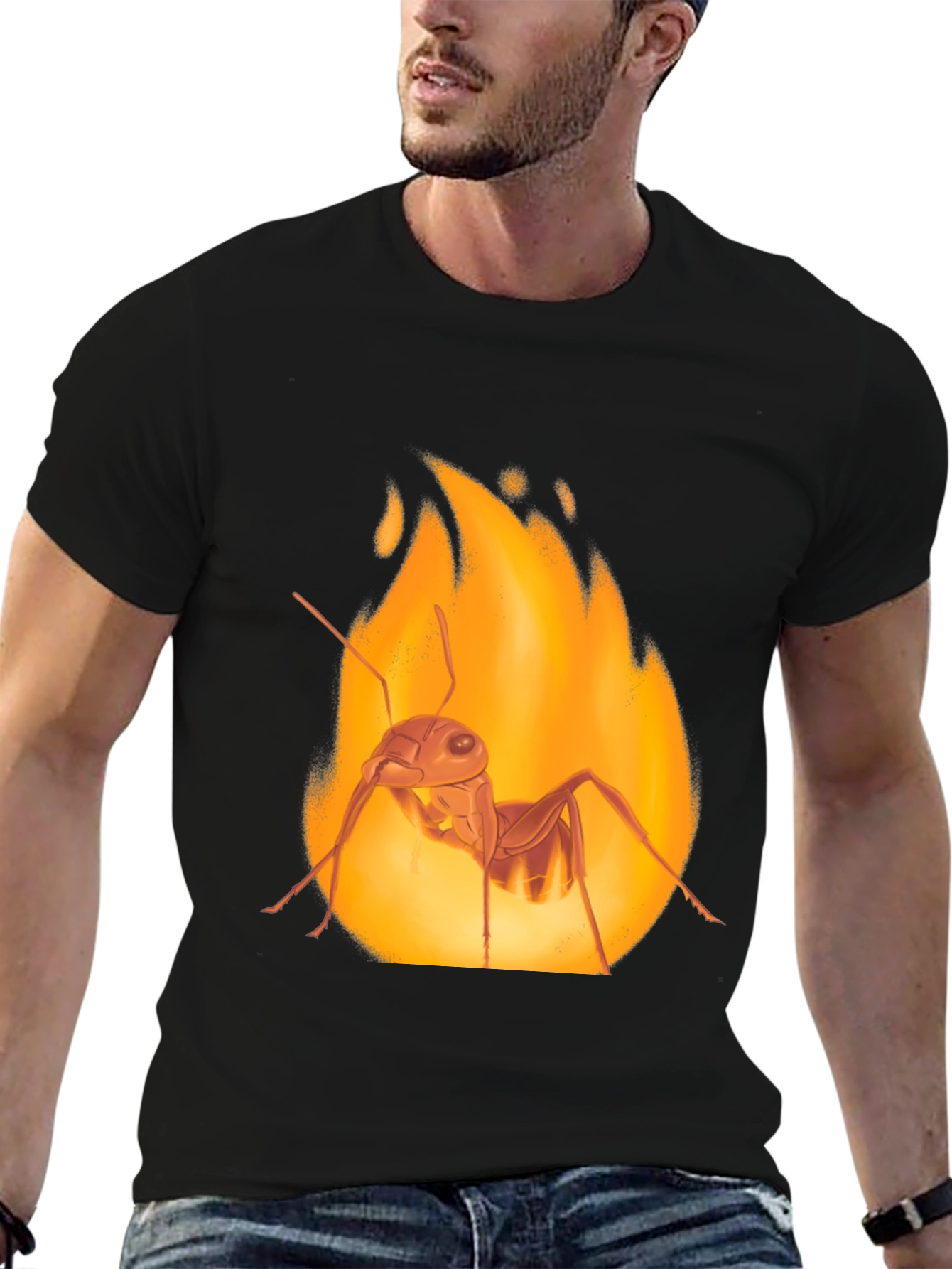 Fiery Ant Graphic Tee - Bold Black Cotton T-Shirt