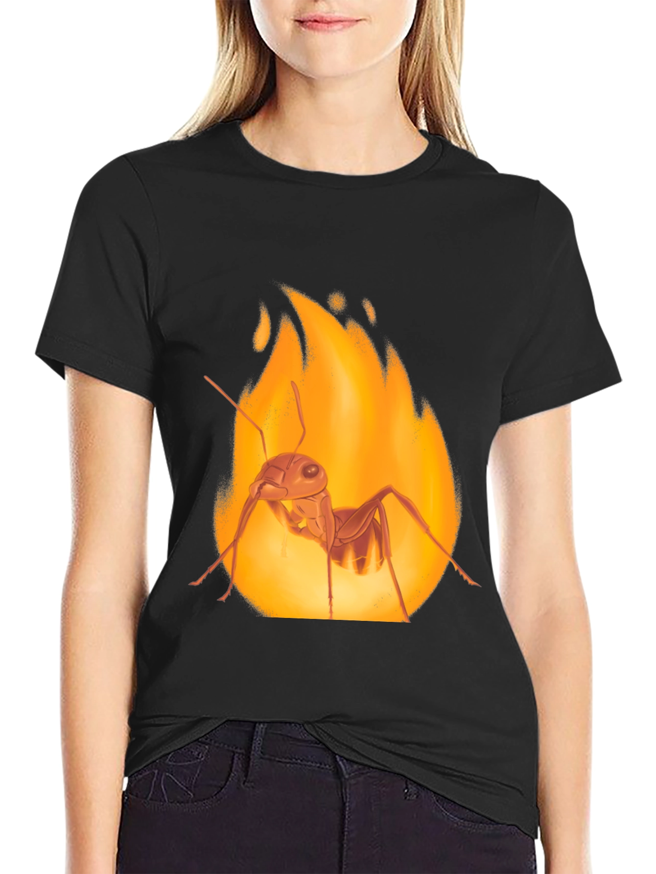 Fiery Ant Graphic Tee - Bold Black Cotton T-Shirt