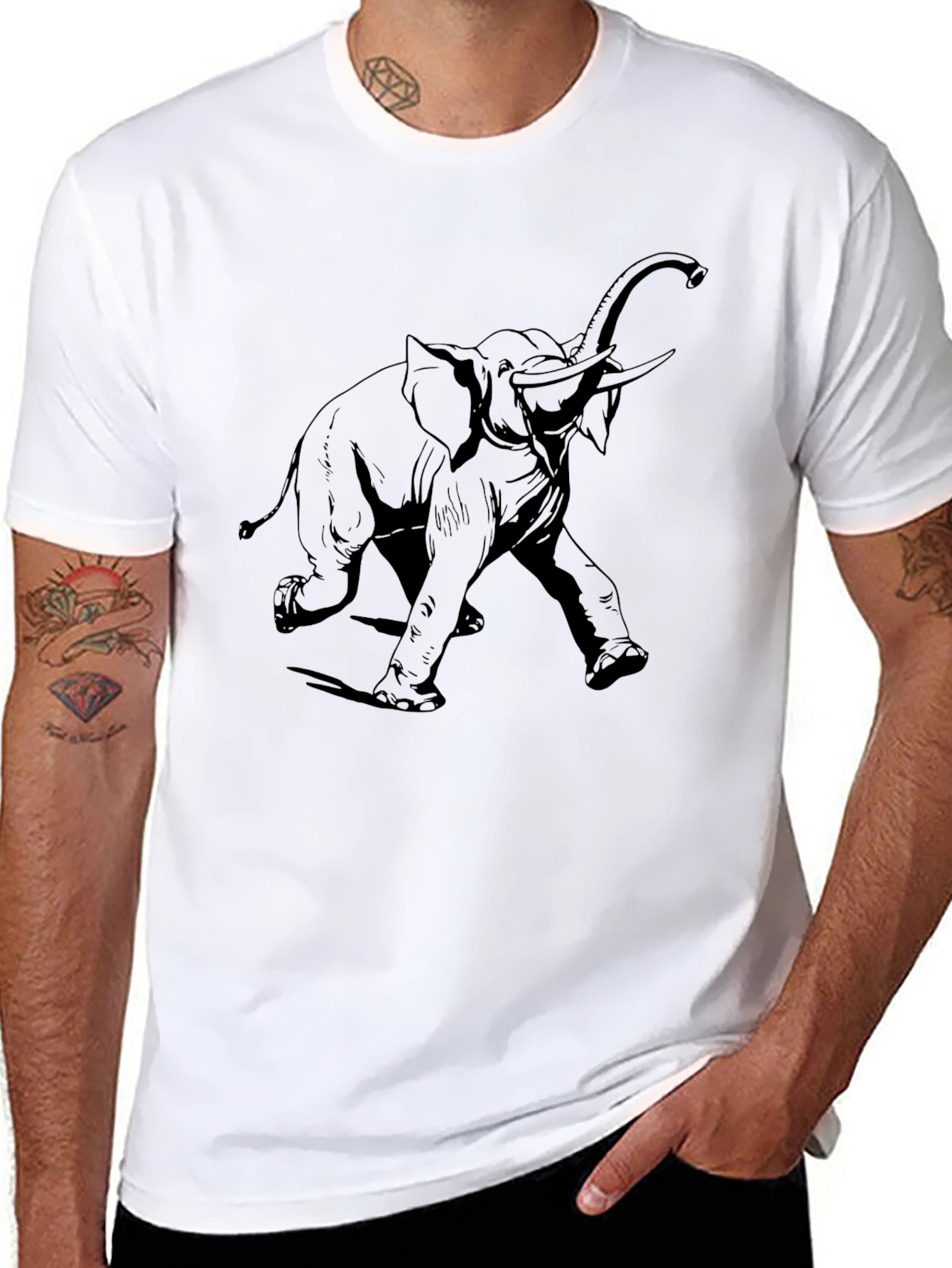 Elephant Graphic Tee - Black Cotton Blend Casual Shirt