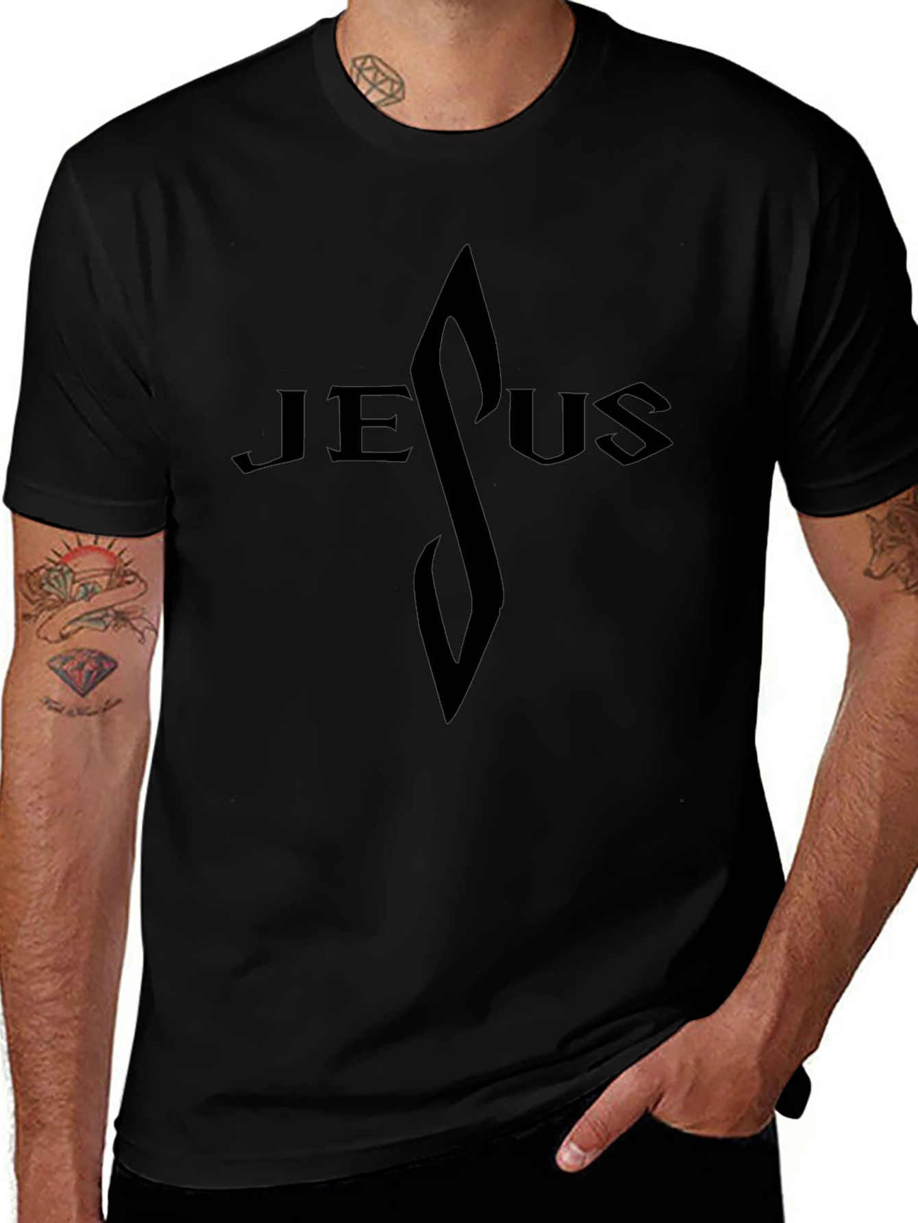 Jesus Graphic Print Black T-Shirt