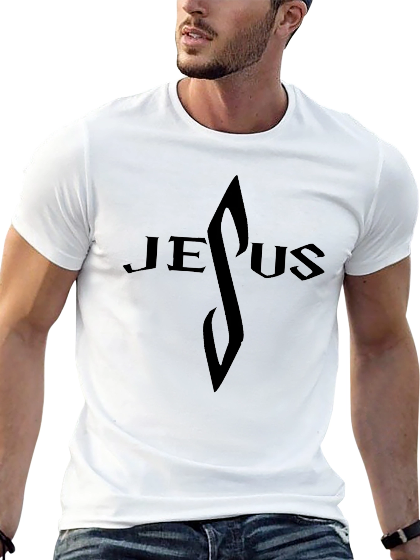 Jesus Graphic Print Black T-Shirt
