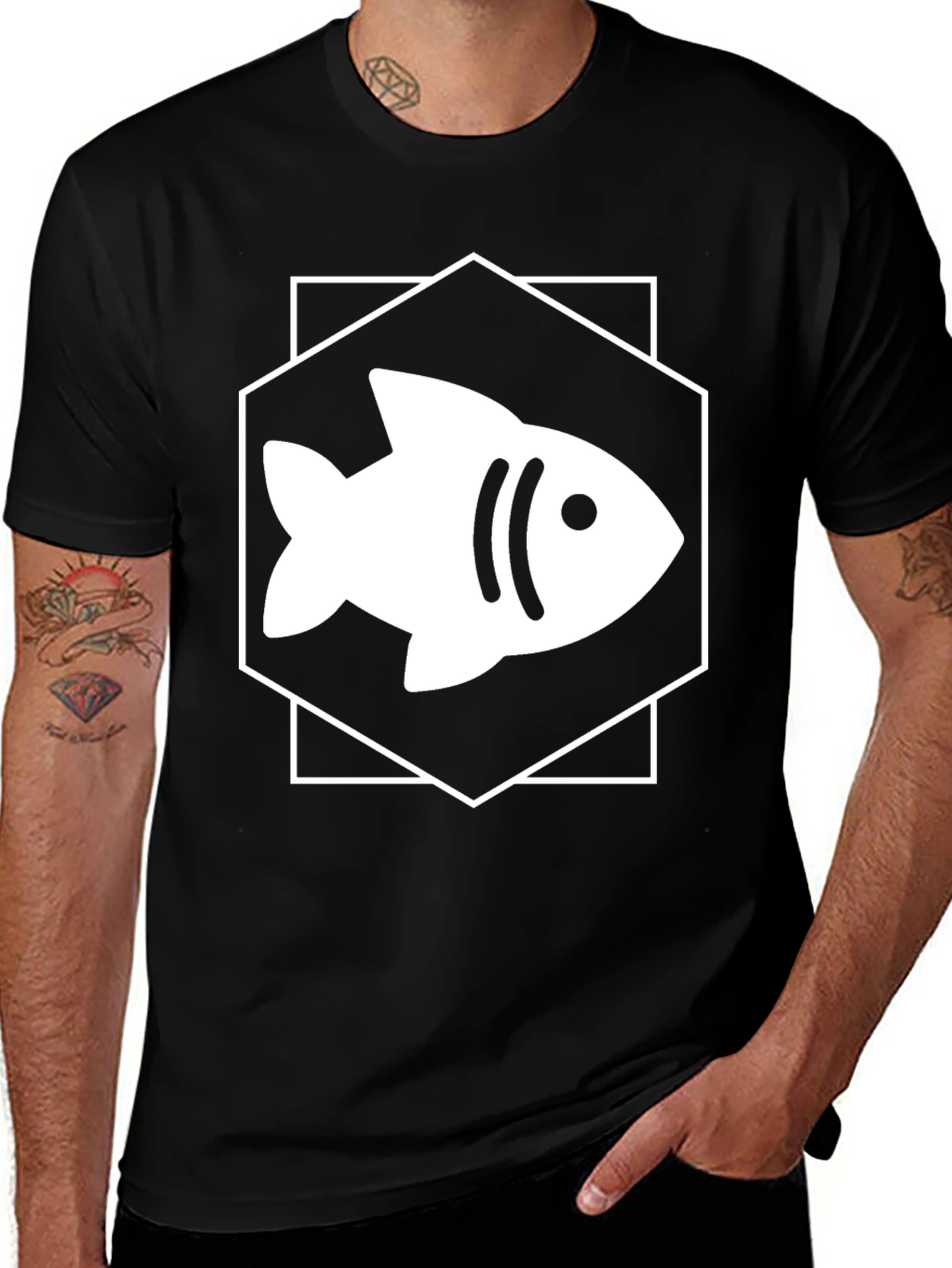 Fish Graphic Tee - Hexagon Design