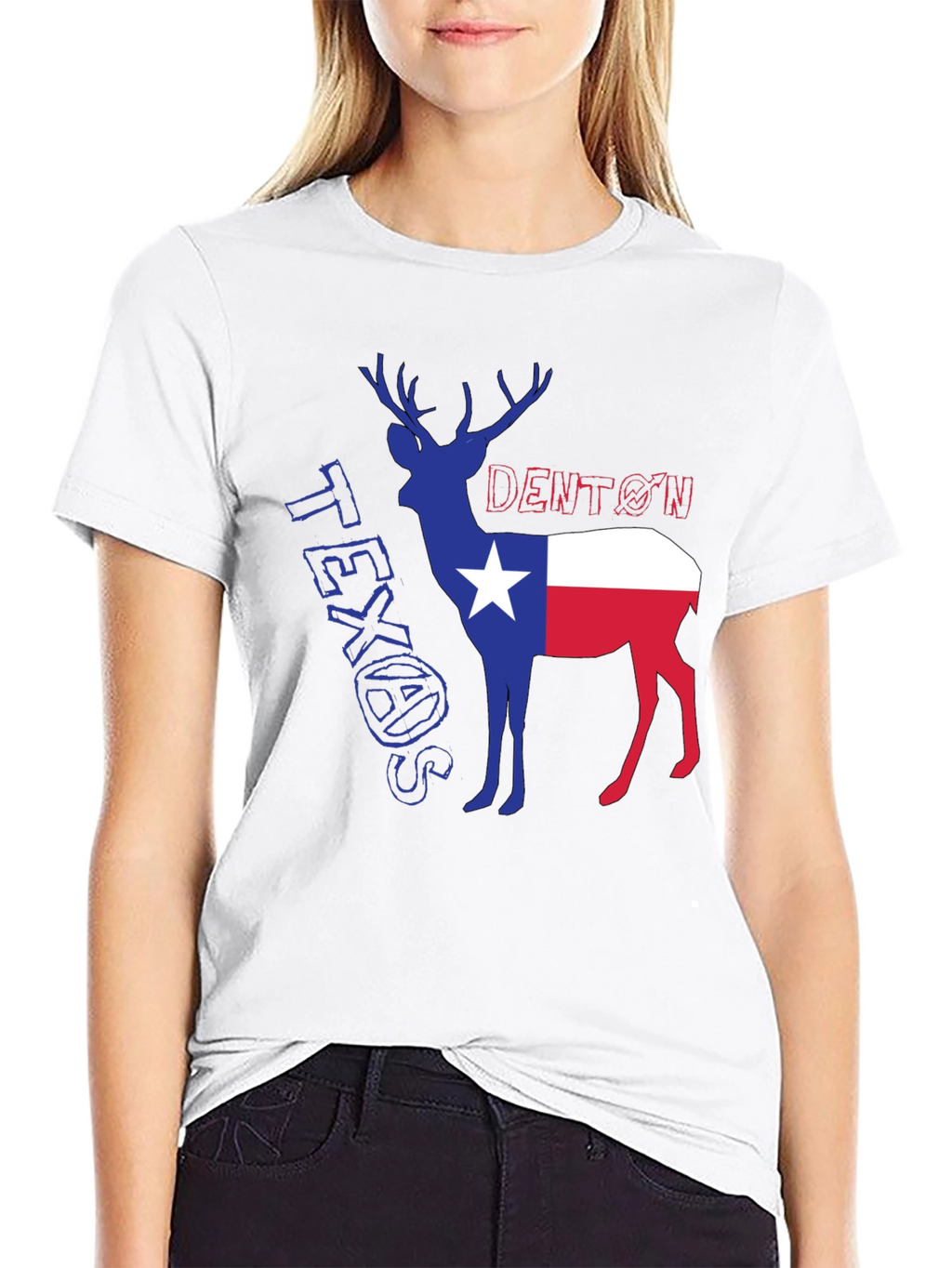 Denton Texas Deer Graphic Tee - Black Cotton Blend