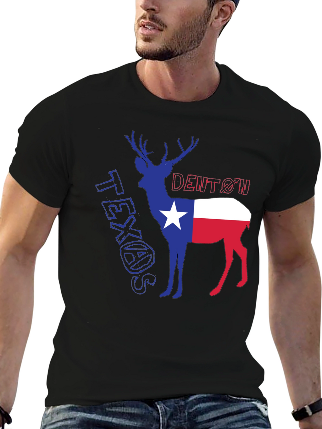 Denton Texas Deer Graphic Tee - Black Cotton Blend