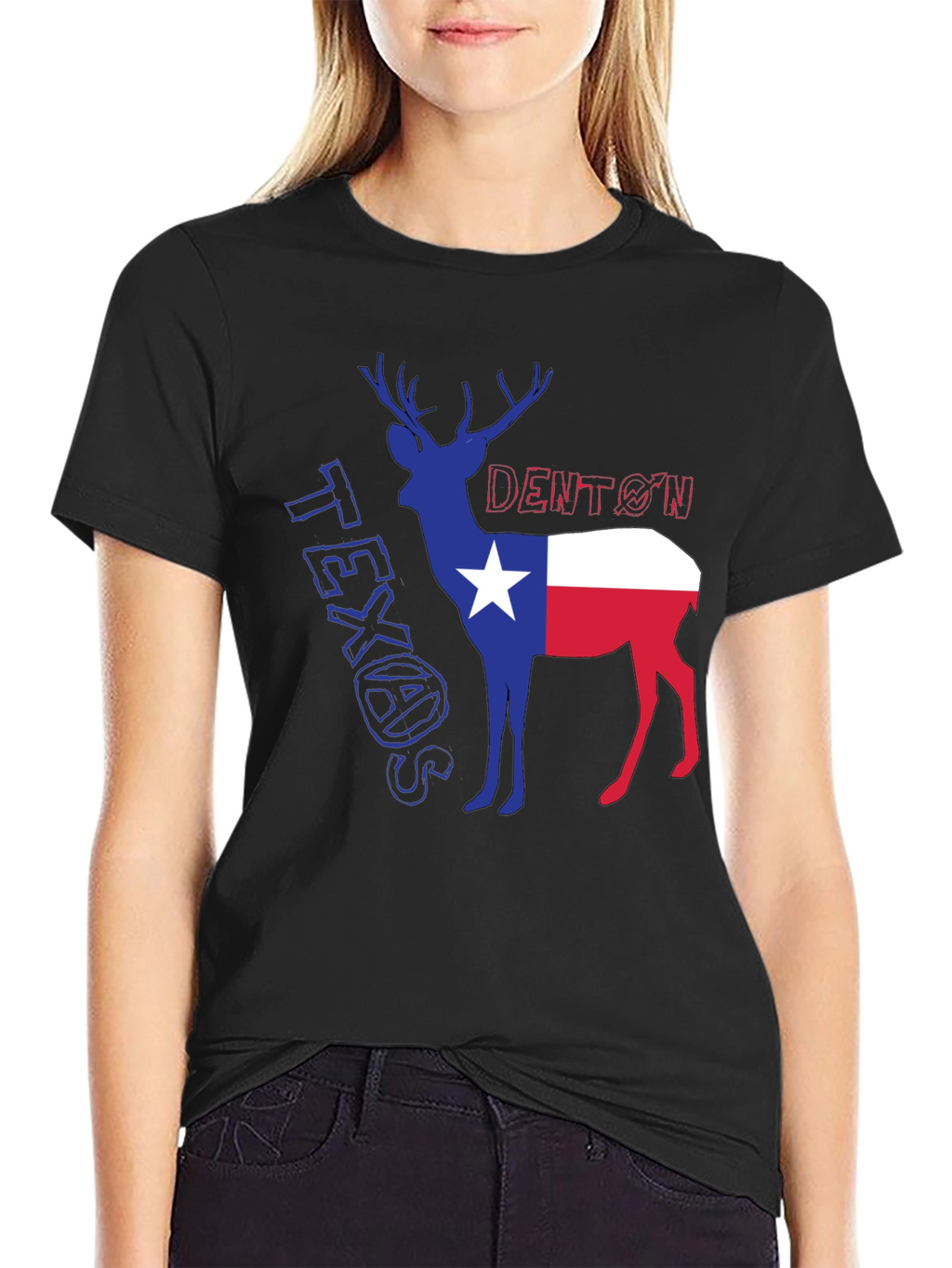 Denton Texas Deer Graphic Tee - Black Cotton Blend