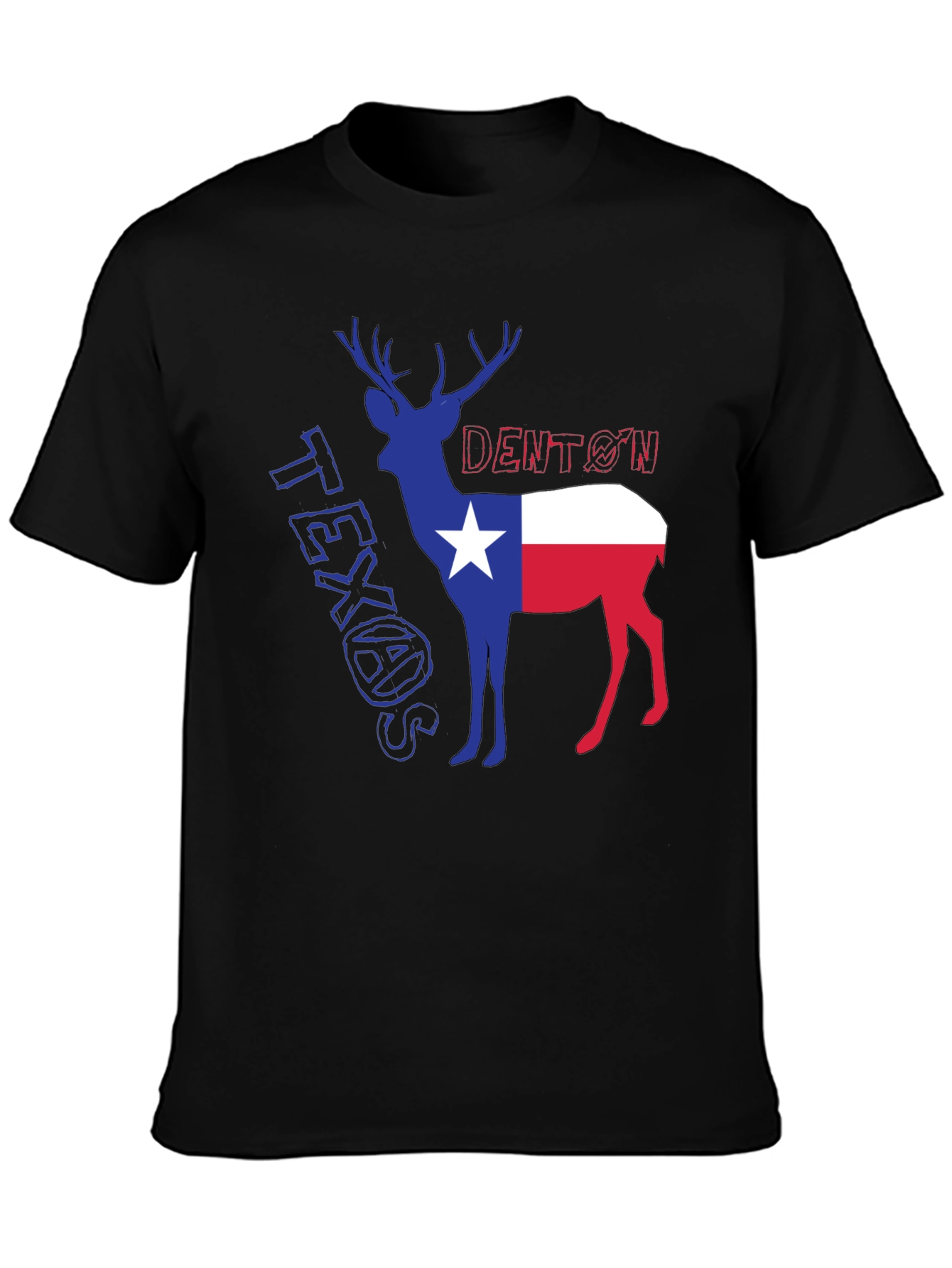 Denton Texas Deer Graphic Tee - Black Cotton Blend