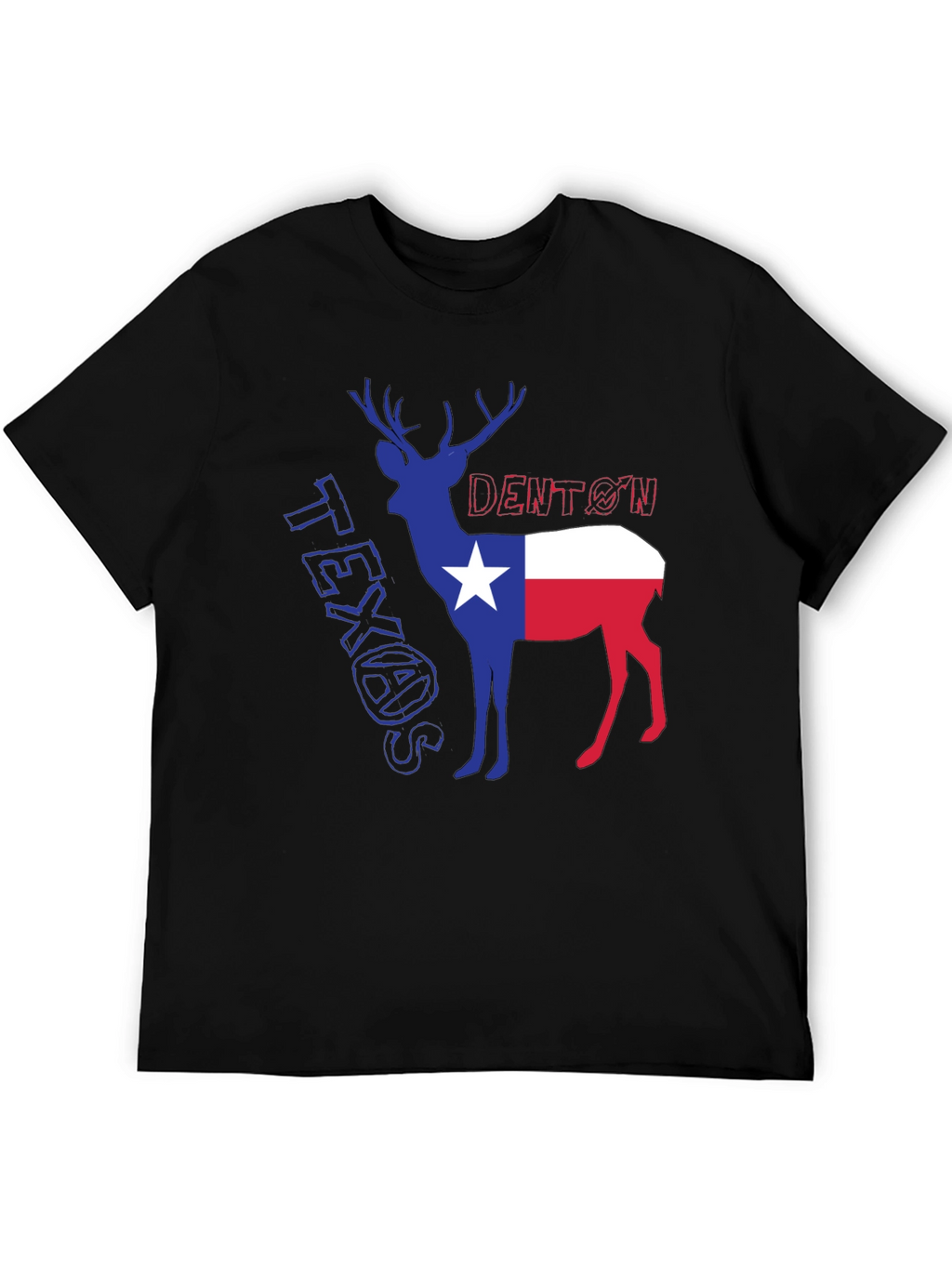 Denton Texas Deer Graphic Tee - Black Cotton Blend