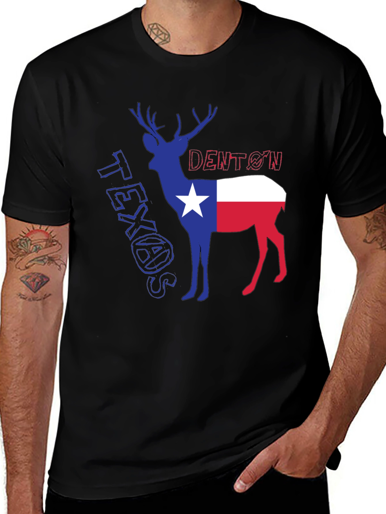 Denton Texas Deer Graphic Tee - Black Cotton Blend
