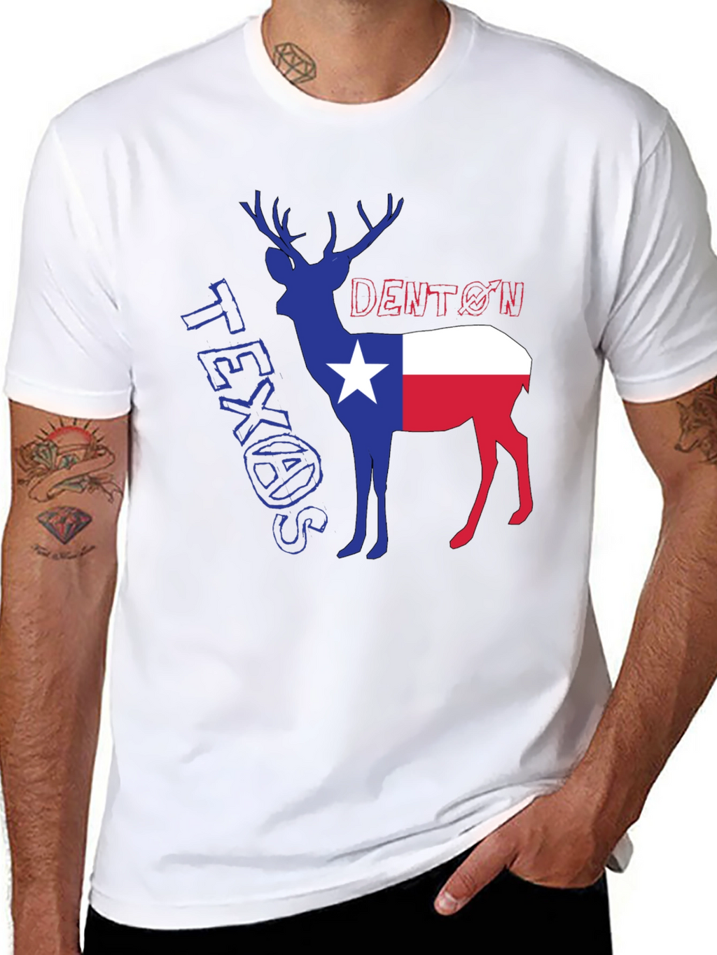 Denton Texas Deer Graphic Tee - Black Cotton Blend