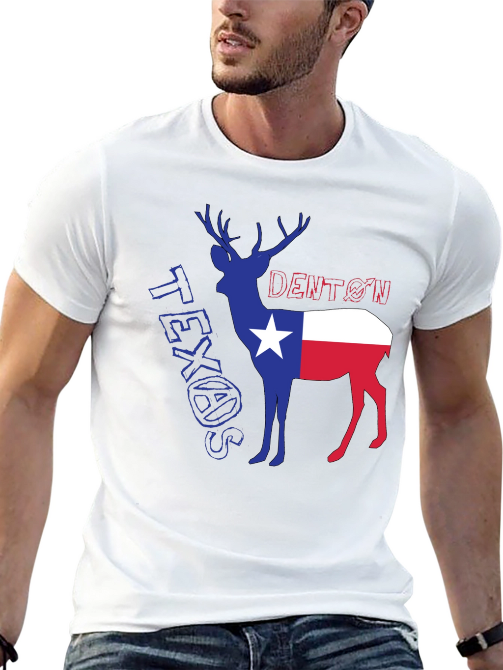Denton Texas Deer Graphic Tee - Black Cotton Blend