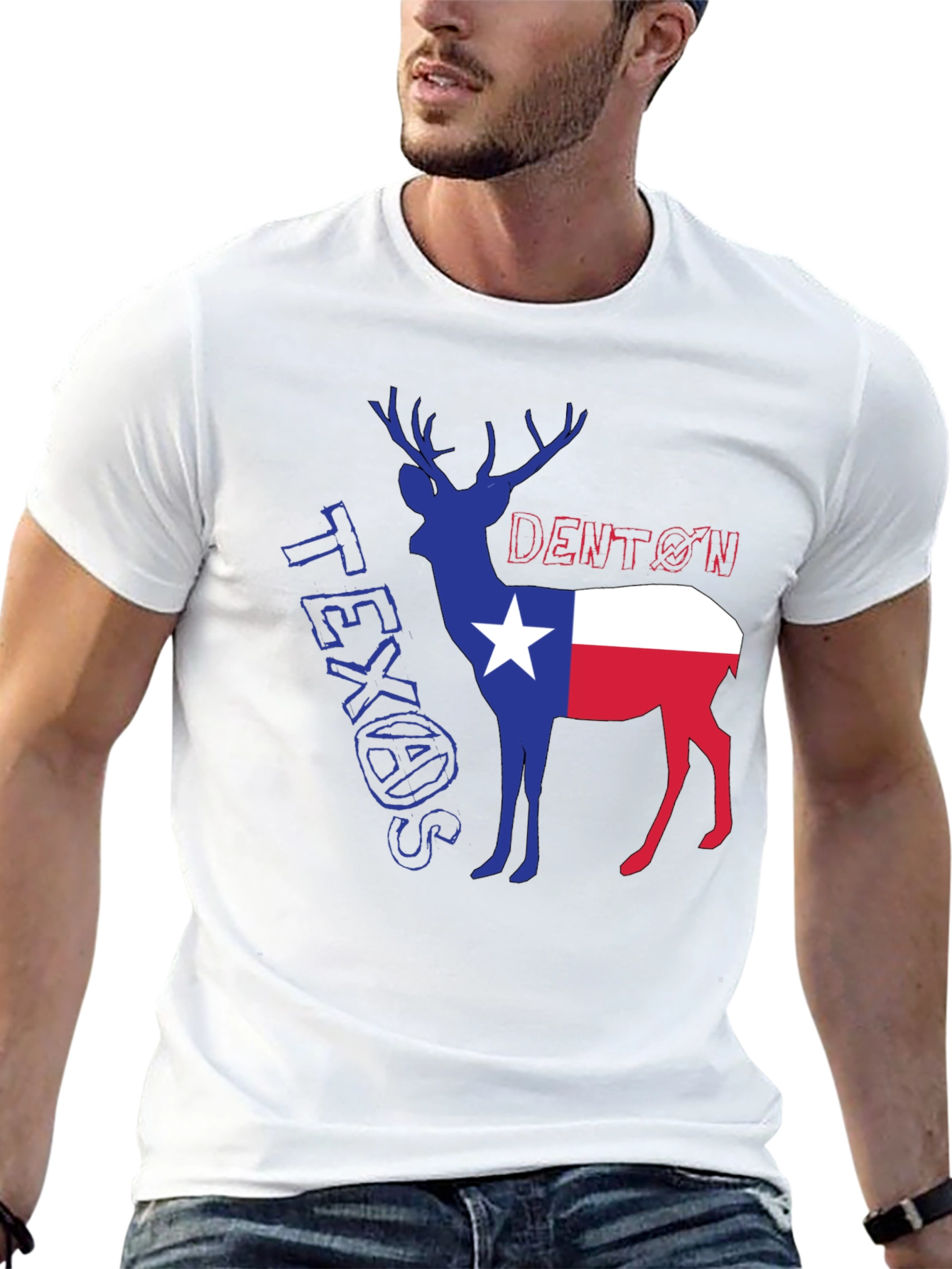 Denton Texas Deer Graphic Tee - Black Cotton Blend
